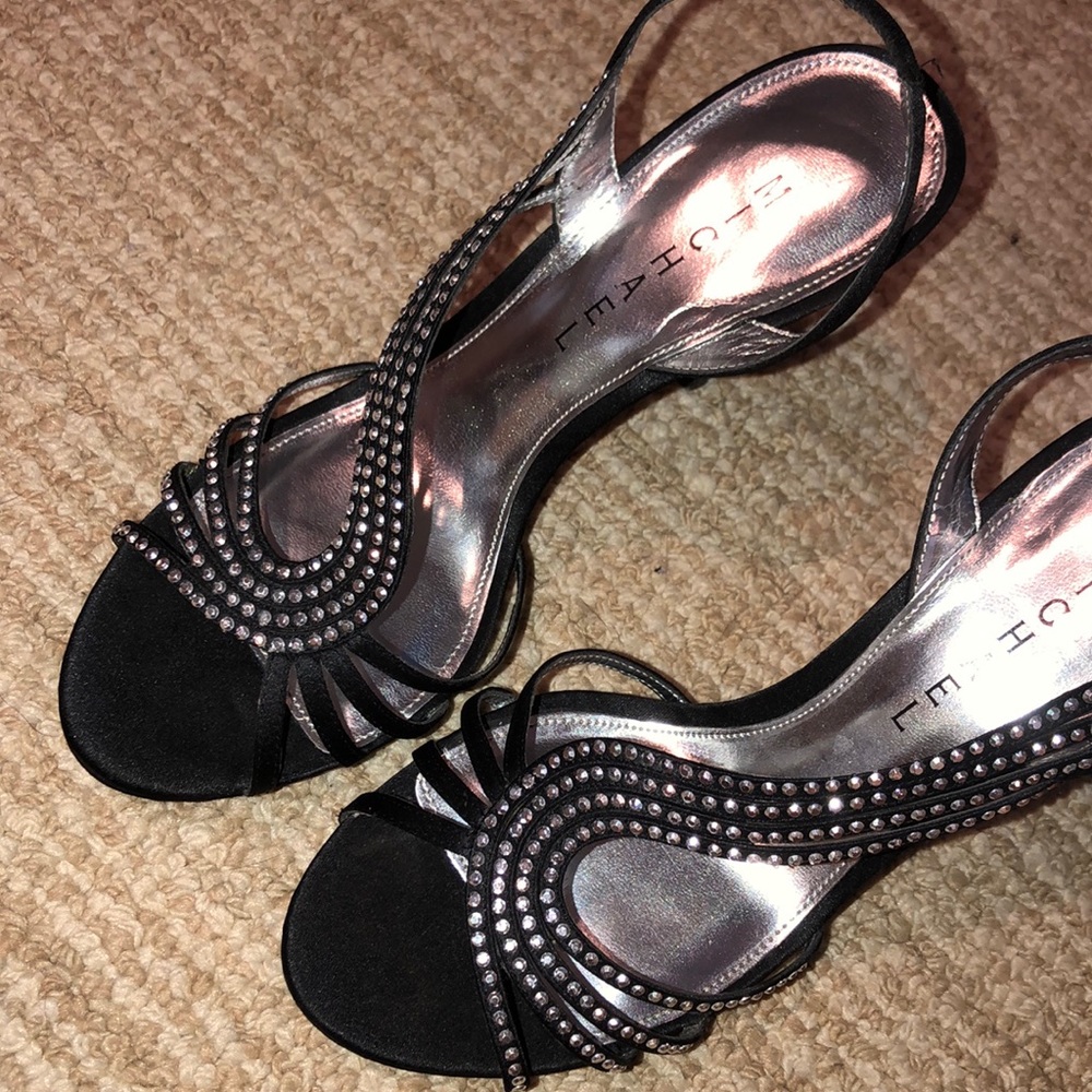 Black unique jeweled heel